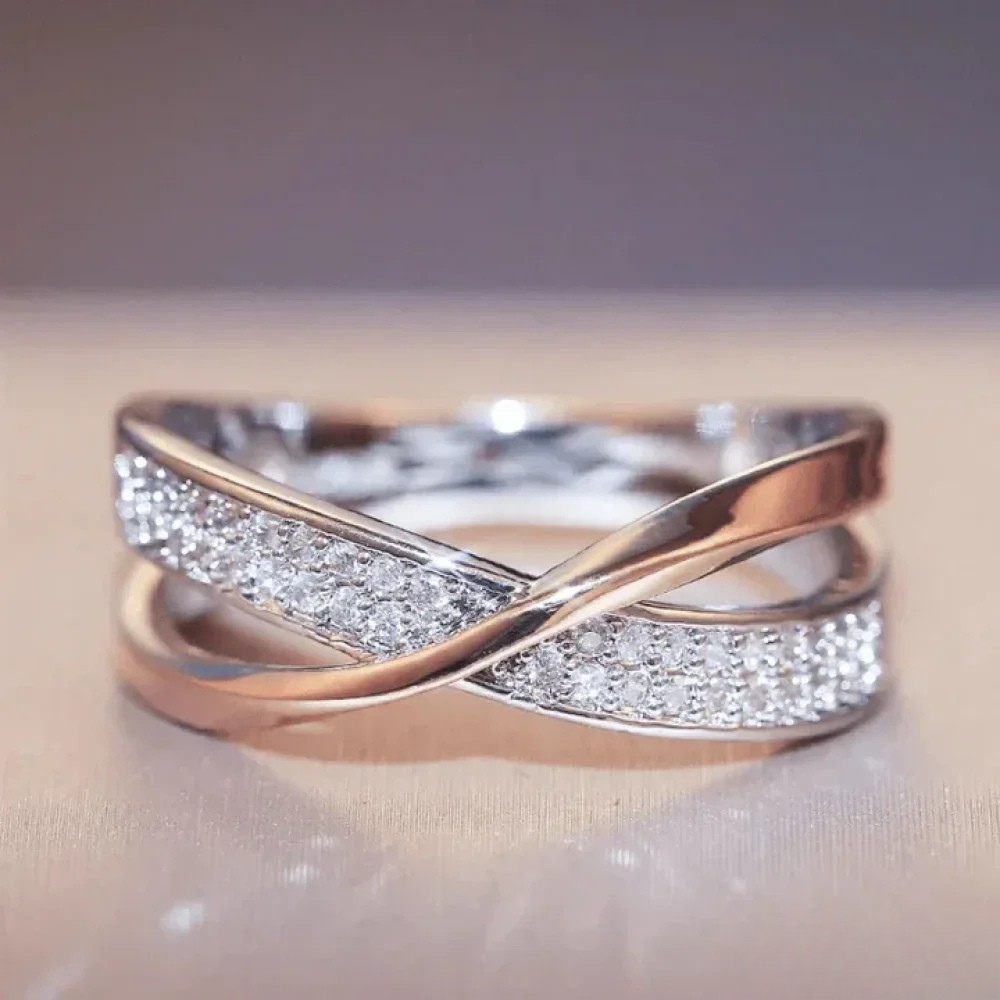 Antieke Gouden Vlecht Zirconia Zilveren Ring