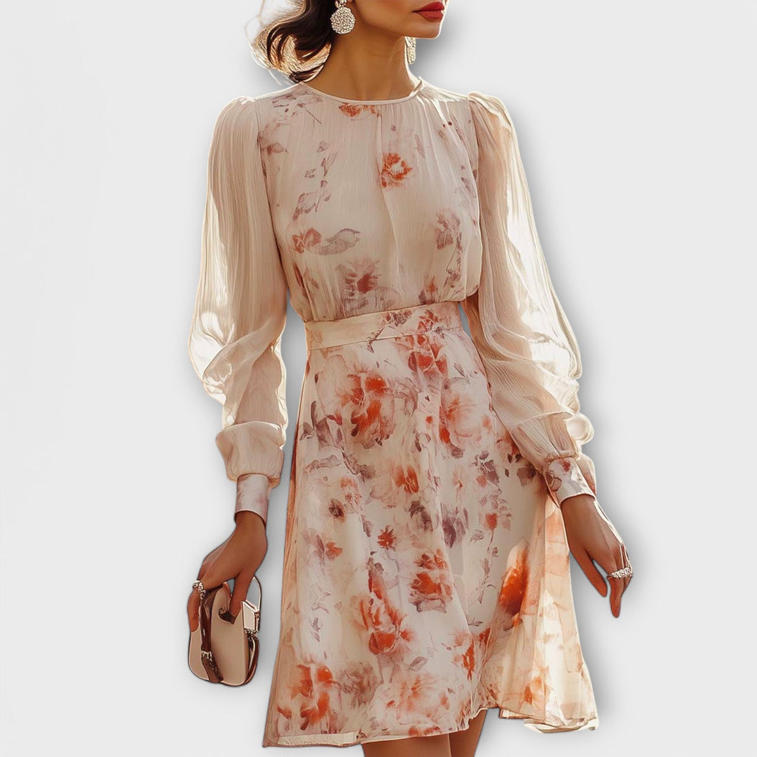 Geplooide Jurk met Bloemenprint en Korte Mouwen