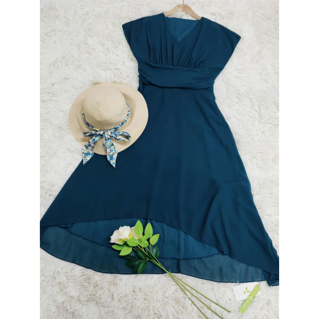 Damen V-Ausschnitt Kurze Ärmel Elegantes Kleid | Midi – ELEGANTER STIL FÜR JEDEN ANLASS