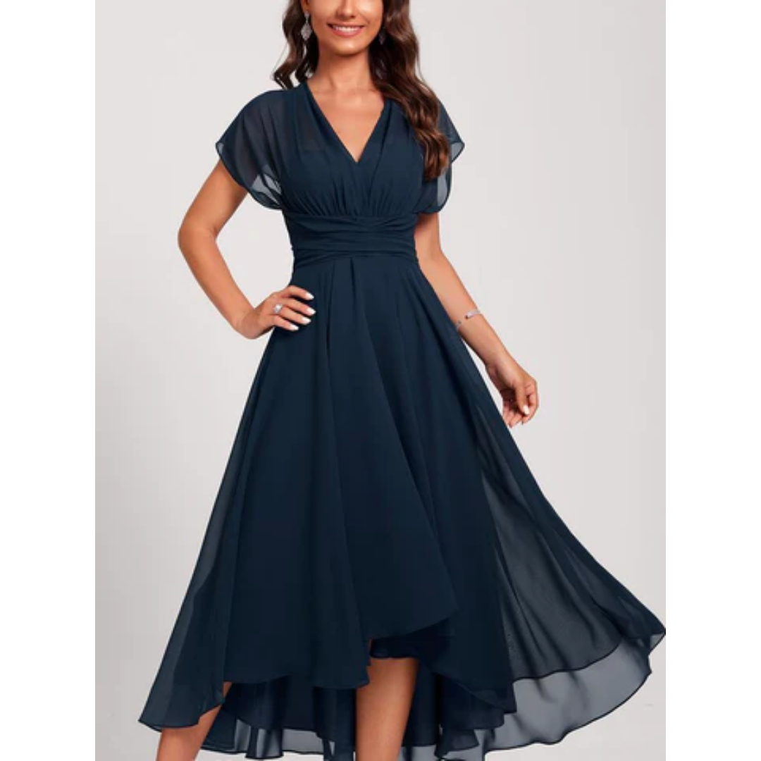 Damen V-Ausschnitt Kurze Ärmel Elegantes Kleid | Midi – ELEGANTER STIL FÜR JEDEN ANLASS