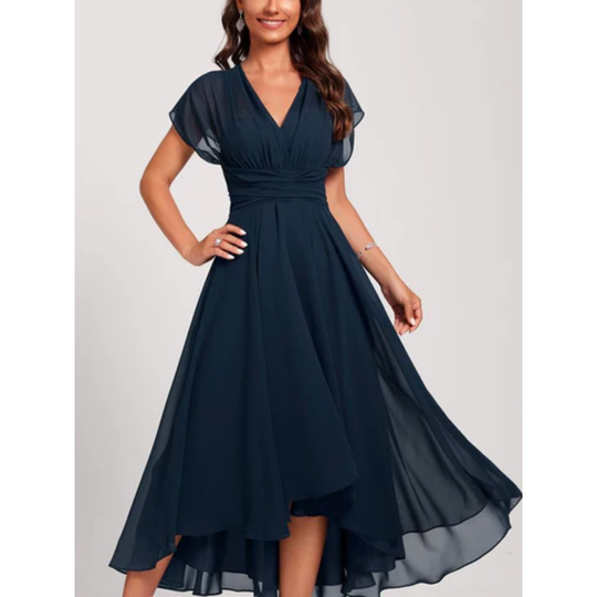 Damen V-Ausschnitt Kurze Ärmel Elegantes Kleid | Midi – ELEGANTER STIL FÜR JEDEN ANLASS