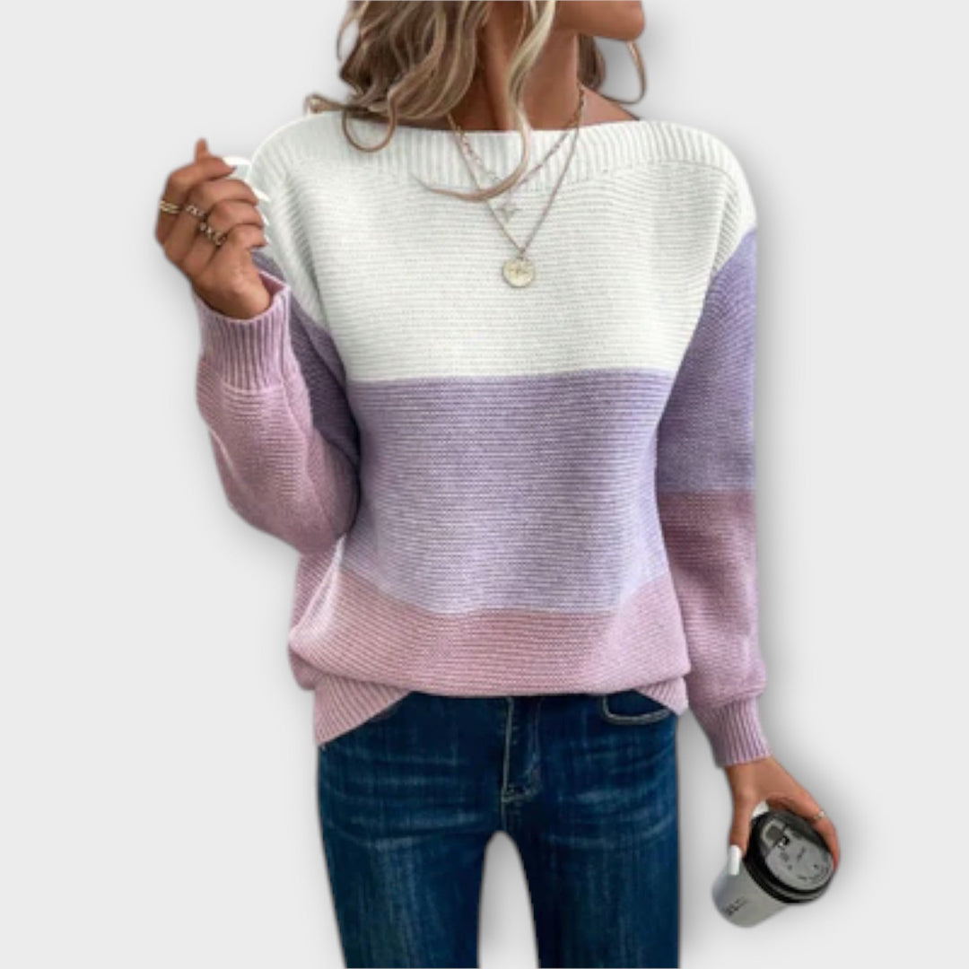 Eleganter dreifarbiger Patchworkpullover