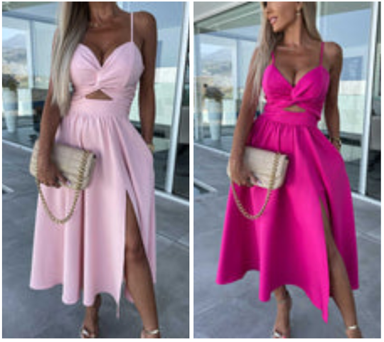 Vanette - Elegantes Träger-Midi-Kleid mit Schlitz vorne