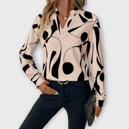 Elegante Bluse mit langen Ärmeln und spitzem Ausschnitt