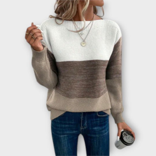 Eleganter dreifarbiger Patchworkpullover
