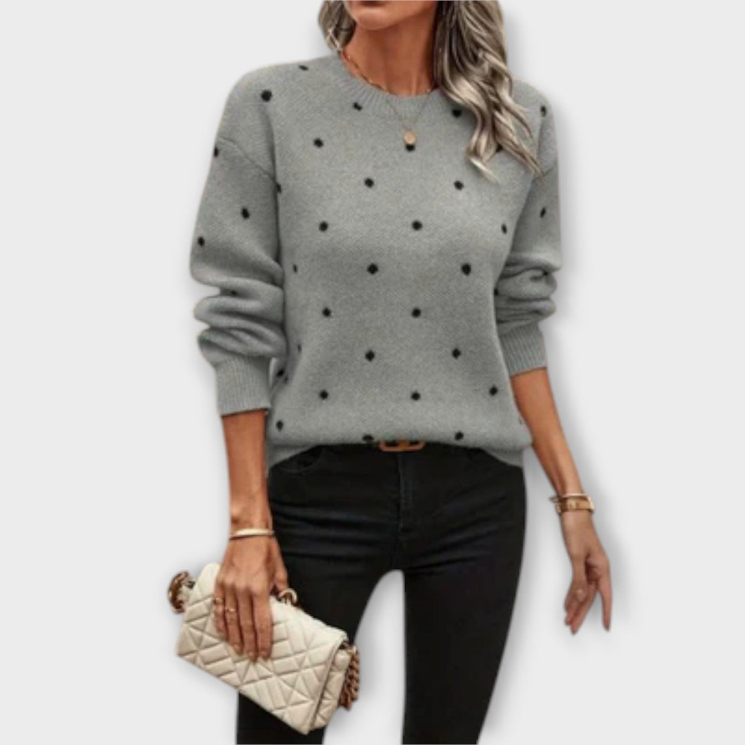 Lässiger Pullover mit langen Ärmeln und Punkte-Muster