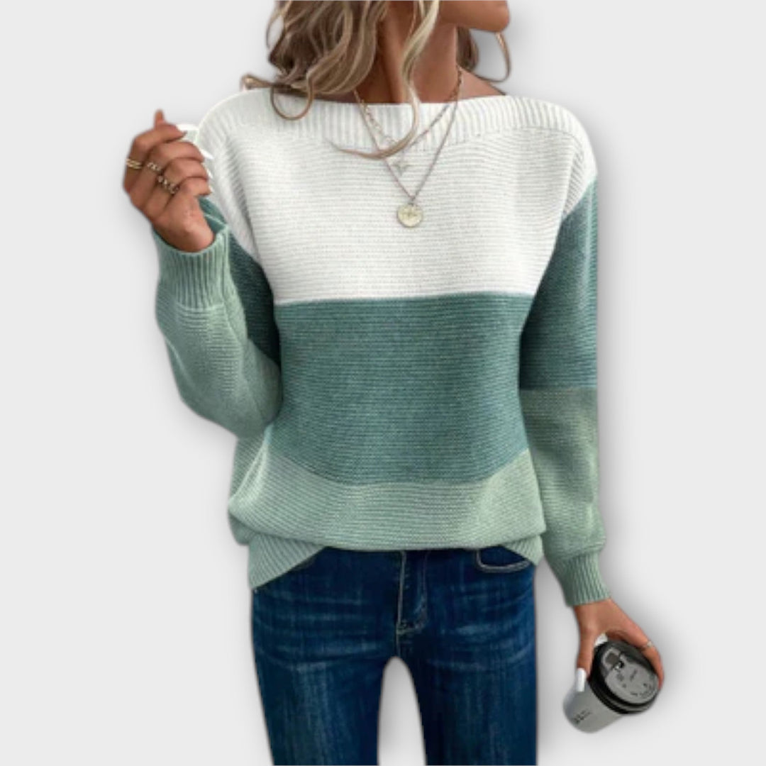 Eleganter dreifarbiger Patchworkpullover
