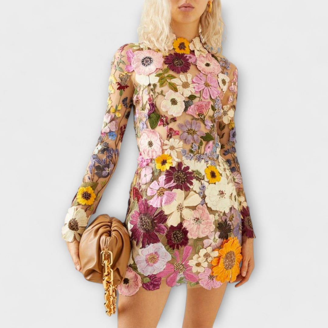 Kleid mit 3D-Blumenmuster