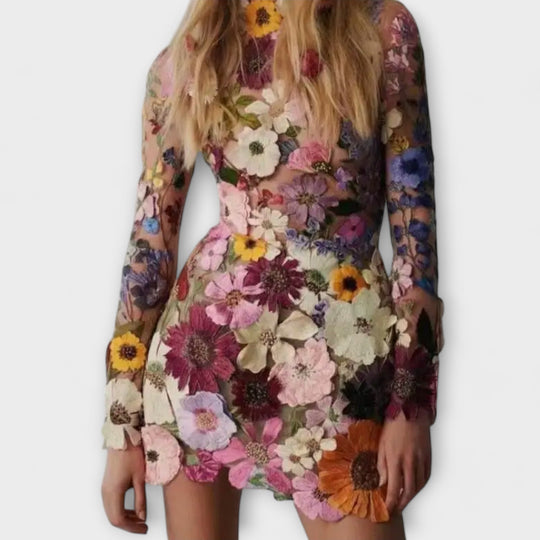Kleid mit 3D-Blumenmuster