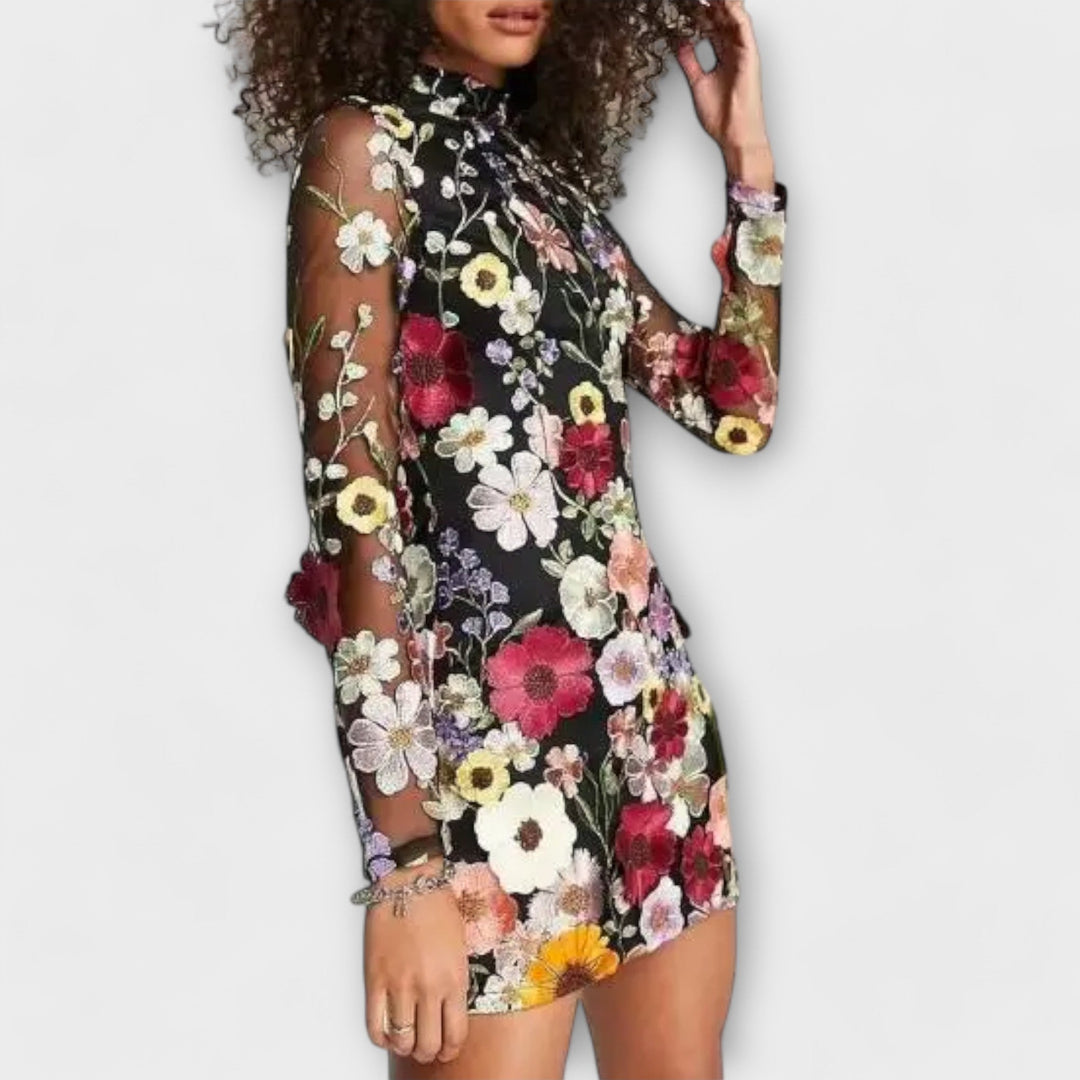 Kleid mit 3D-Blumenmuster