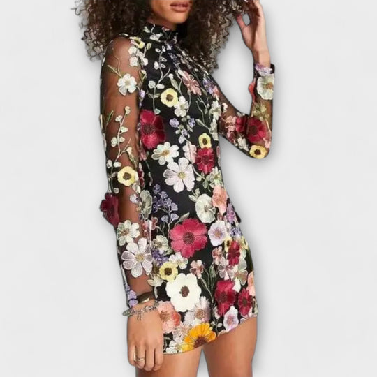 Kleid mit 3D-Blumenmuster