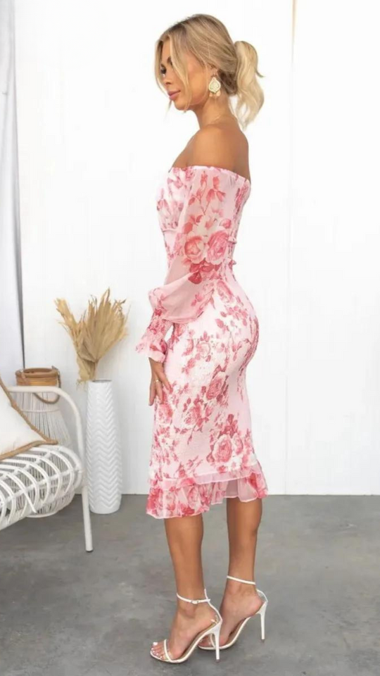 Dahlia - Wunderschönes Off-Shoulder Midi-Kleid