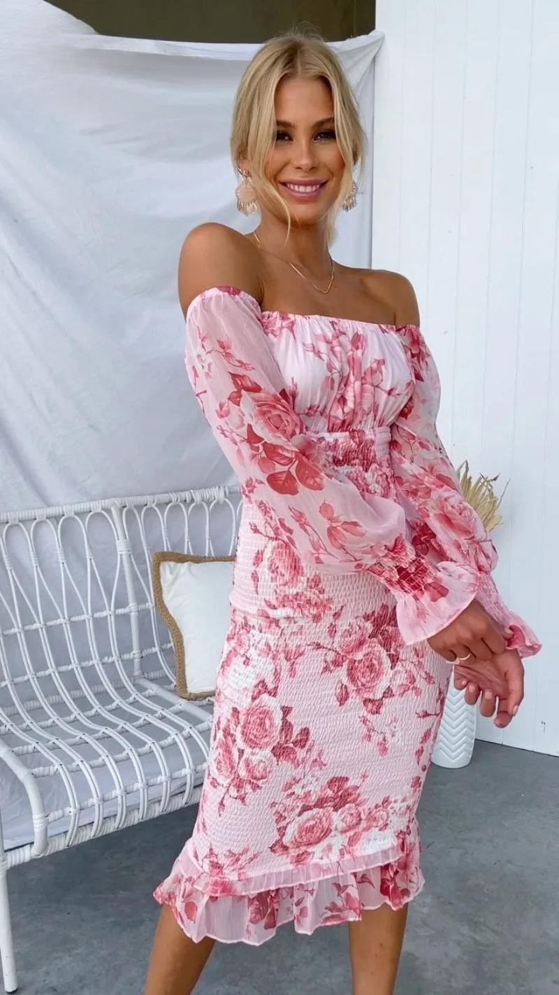 Dahlia - Wunderschönes Off-Shoulder Midi-Kleid