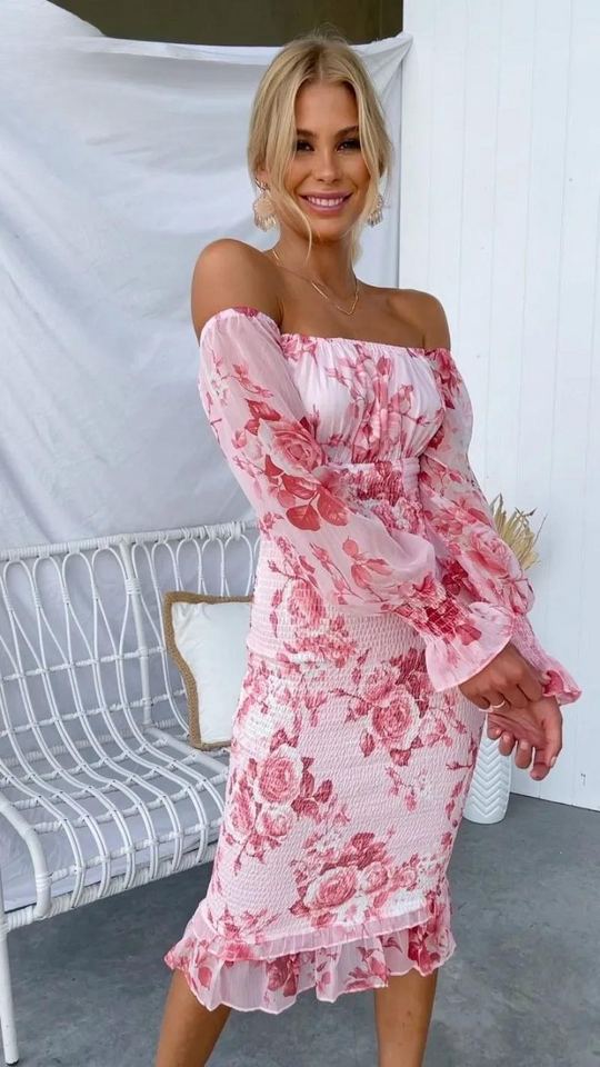Dahlia - Wunderschönes Off-Shoulder Midi-Kleid