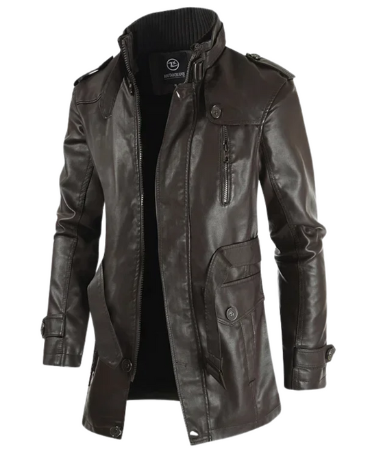 Elegante lange Leder-Bikerjacke