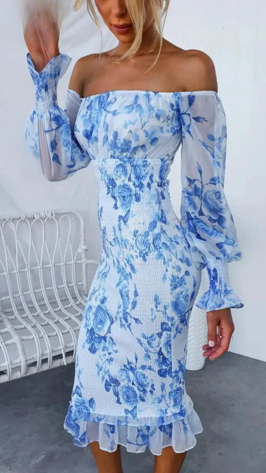 Dahlia - Wunderschönes Off-Shoulder Midi-Kleid