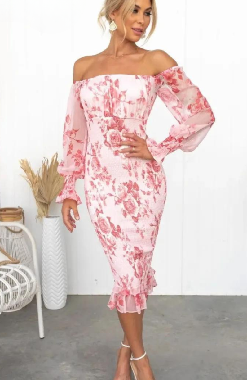 Dahlia - Wunderschönes Off-Shoulder Midi-Kleid