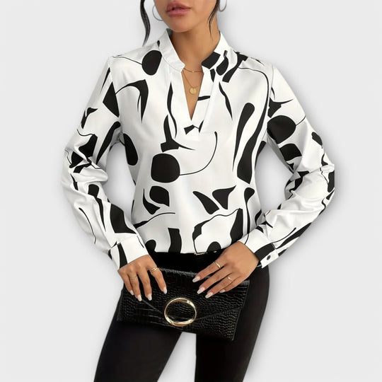 Elegante Bluse mit langen Ärmeln und spitzem Ausschnitt