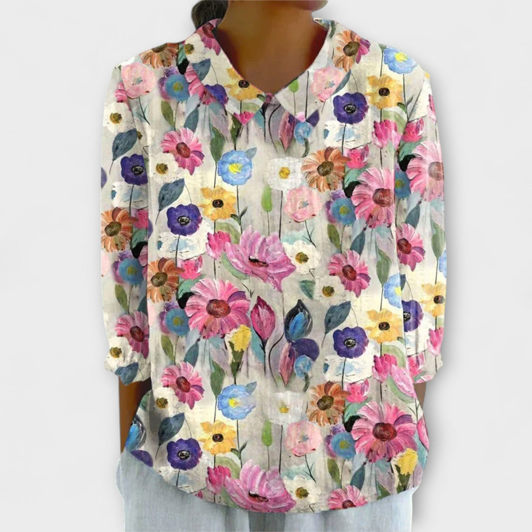 Kelly - Vintage Blumen Baumwolle-Leinen Bluse