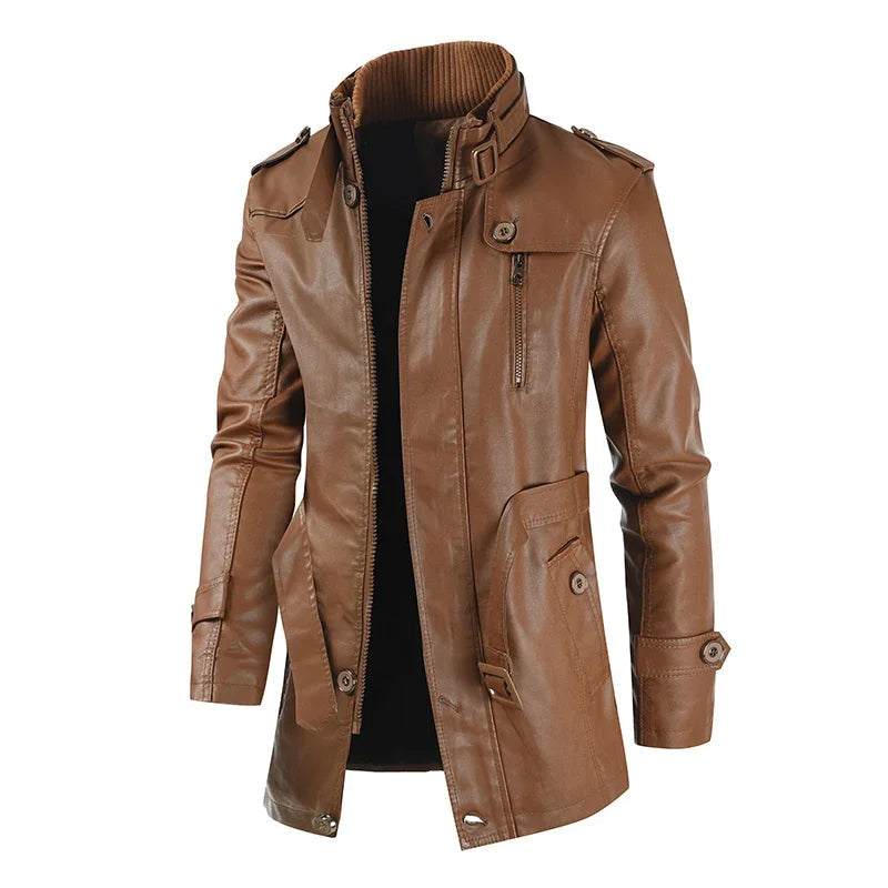 Elegante lange Leder-Bikerjacke