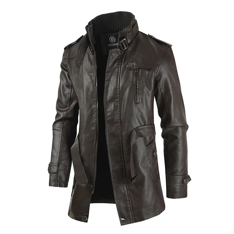 Elegante lange Leder-Bikerjacke