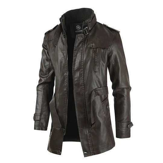 Elegante lange Leder-Bikerjacke