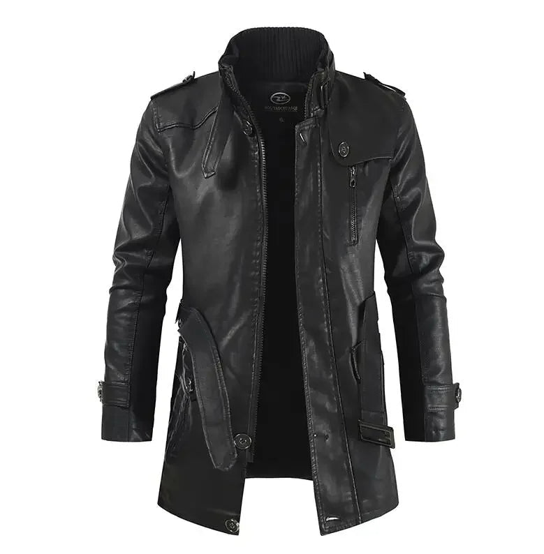 Elegante lange Leder-Bikerjacke