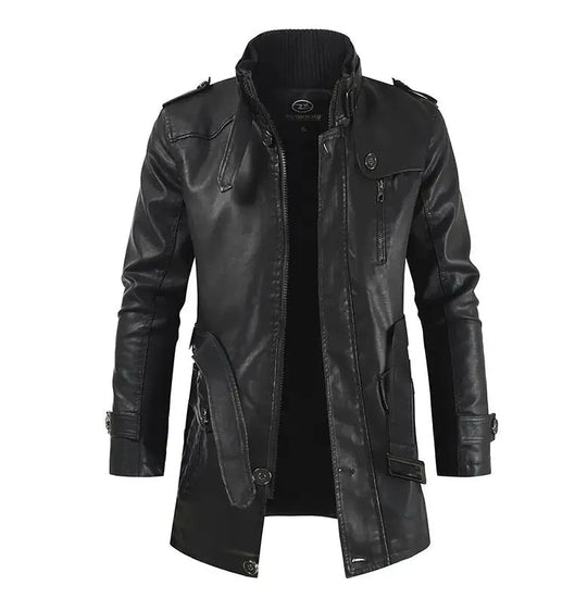Elegante lange Leder-Bikerjacke