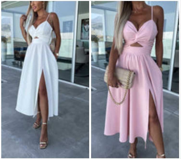 Vanette - Elegantes Träger-Midi-Kleid mit Schlitz vorne