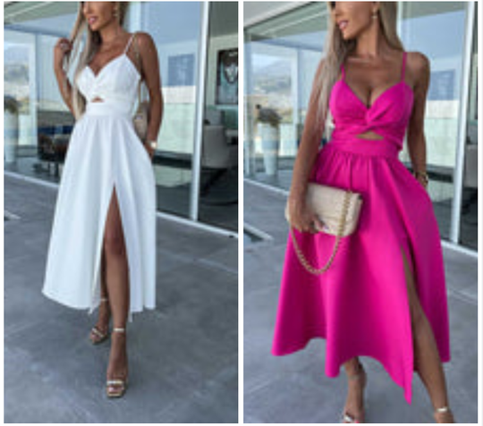 Vanette - Elegantes Träger-Midi-Kleid mit Schlitz vorne