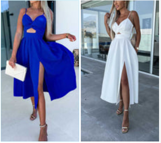 Vanette - Elegantes Träger-Midi-Kleid mit Schlitz vorne