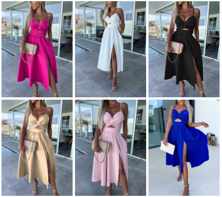 Vanette - Elegantes Träger-Midi-Kleid mit Schlitz vorne