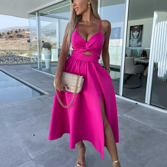 Vanette - Elegantes Träger-Midi-Kleid mit Schlitz vorne