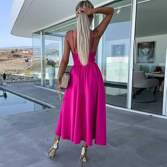 Vanette - Elegantes Träger-Midi-Kleid mit Schlitz vorne