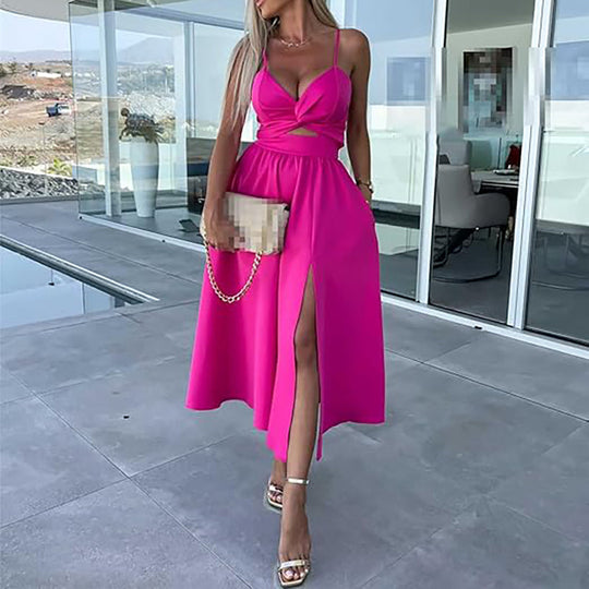 Vanette - Elegantes Träger-Midi-Kleid mit Schlitz vorne